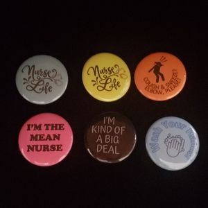 Nurse themed button pins